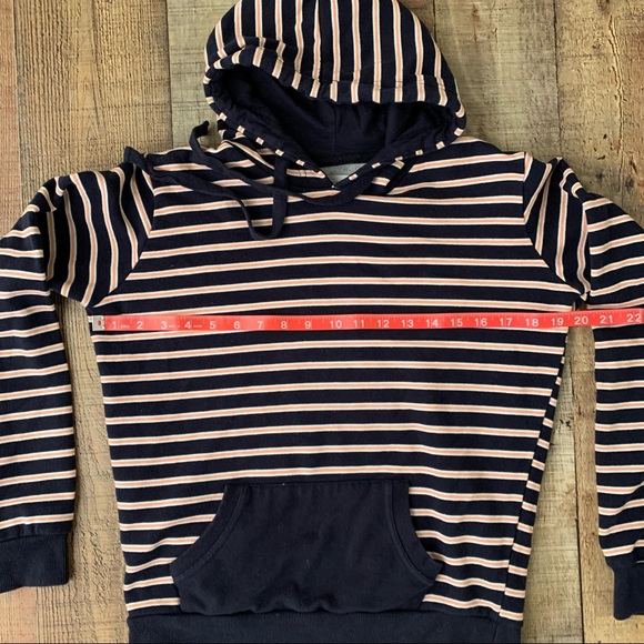 Cotton on womens navy blue orange white striped hoodie sweatshirt hooded sweater - Picture 3 of 7